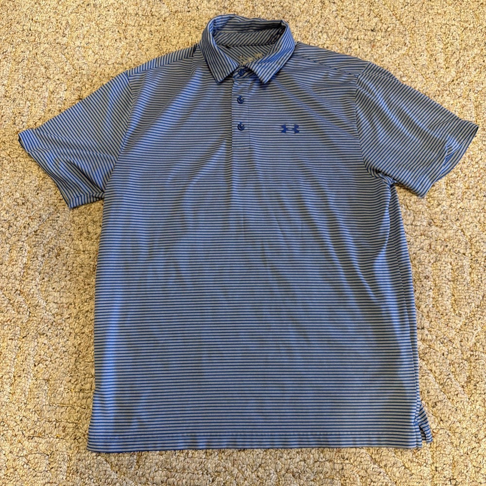 Under Armour Men's L Heatgear Polo Stretch Loose Lightweight Gray/Blue Striped